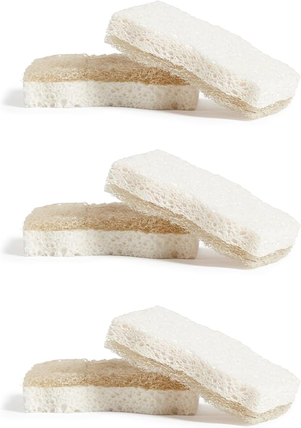 Grove Co. Sponges, Natural Coconut Scrubber Kitchen Sponge, Dual-Sided, Non-Scratch, Super Absorbent Plant-Based Cellulose with Coconut Husk Scourer, Household Cleaning Essentials, 6-Pack