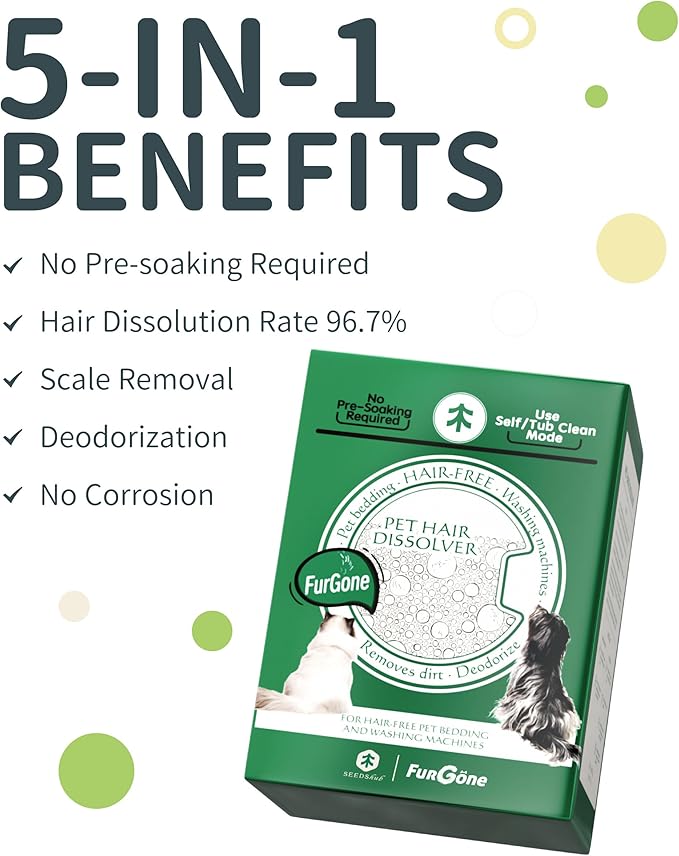 FURGONE by Seedshub Pet Hair Dissolver for Washing Machine, 96.7% Hair Dissolution, Dog Cat Hair | Stain Remover for Laundry, Pets Friendly, 2 Sachets, HE/Top/Front-Load Compatible