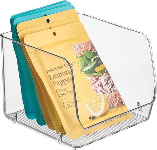 iDesign Stackable Open-Front Storage Bin for Pantry or Household Storage, Clear, Made in USA