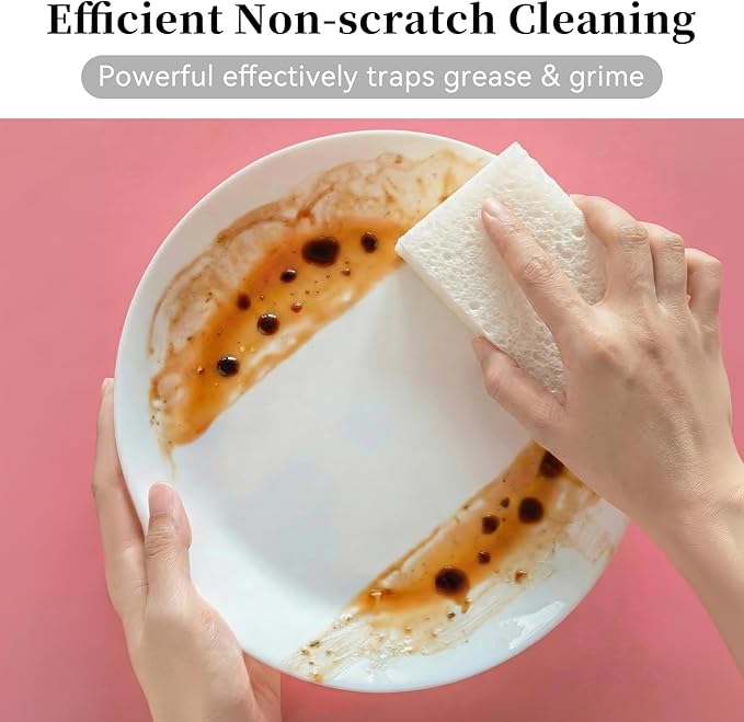 6 Pcs Kitchen Sponges for Dishes Cleaning, Non Scratch for Non Stick Cookware, Compressed Natural Cellulose Sponges, Dish Washing Scrubbers, Scrubbing Pads for Household, Bathroom (White)