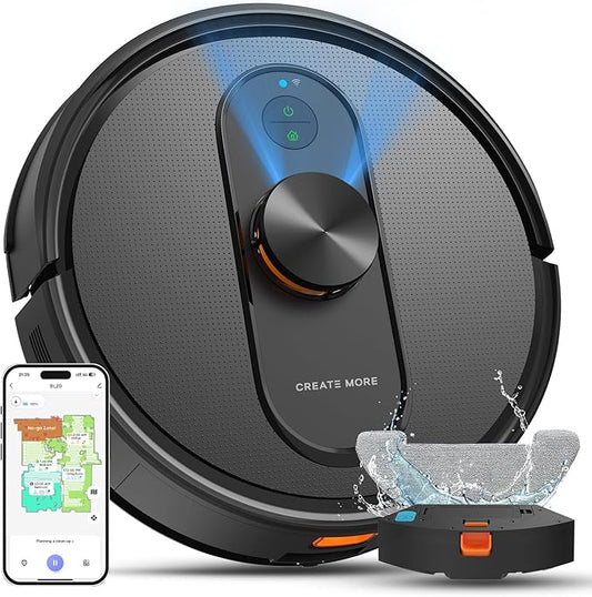 Robot Vacuum and Mop with LiDAR Navigation, 5000Pa Robotic Vacuums with Mapping, No-Go Zones, Self-Recharging, Wi-Fi/App/Alexa Control, Ideal for Pet, Hard Floors, Carpet