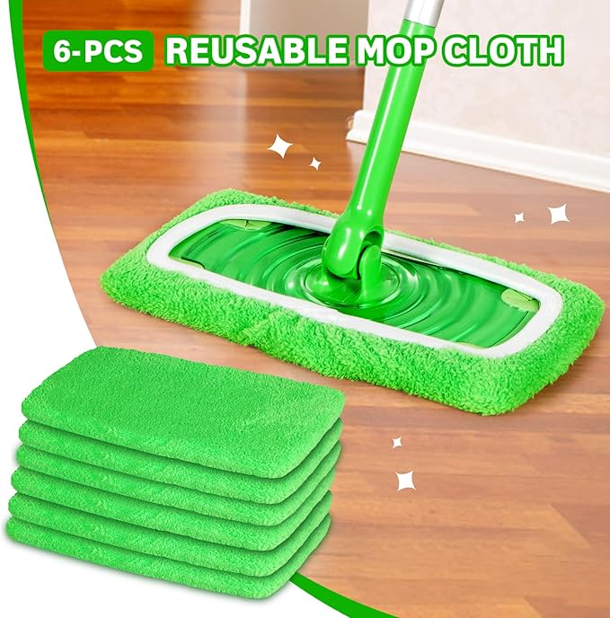 6 Pcs Reusable Microfiber Mop Pads Compatible with Swiffer Sweeper, Dry Sweeping Cloths & Wet Mopping Cloths, Washable Pads for Surface/Hardwood Floor Cleaning (Mop is Not Included)