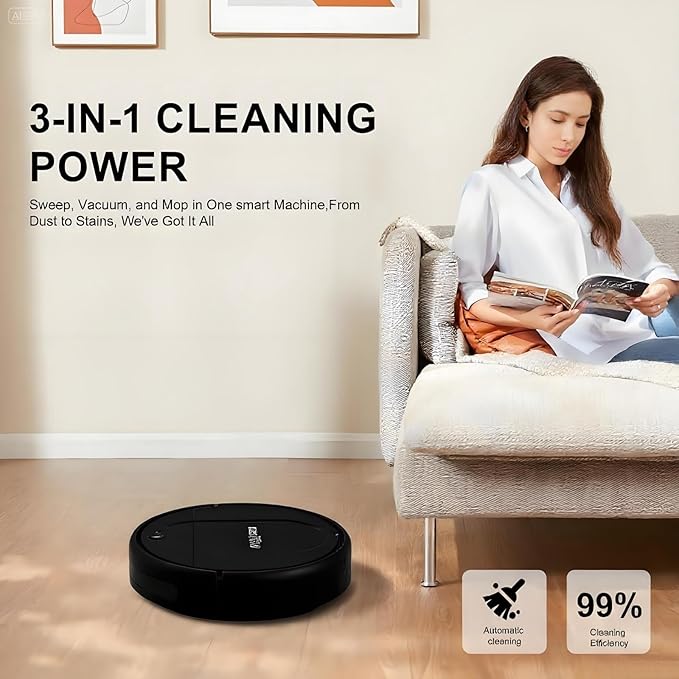 3-in-1 Robot Vacuum & Mop for Pet Hair | Powerful 4500Pa Suction, Tangle-Free, 120 Min Runtime, Ultra-Thin & Quiet, Smart Mapping, Ideal for Hard Floors & Large Homes (Black)