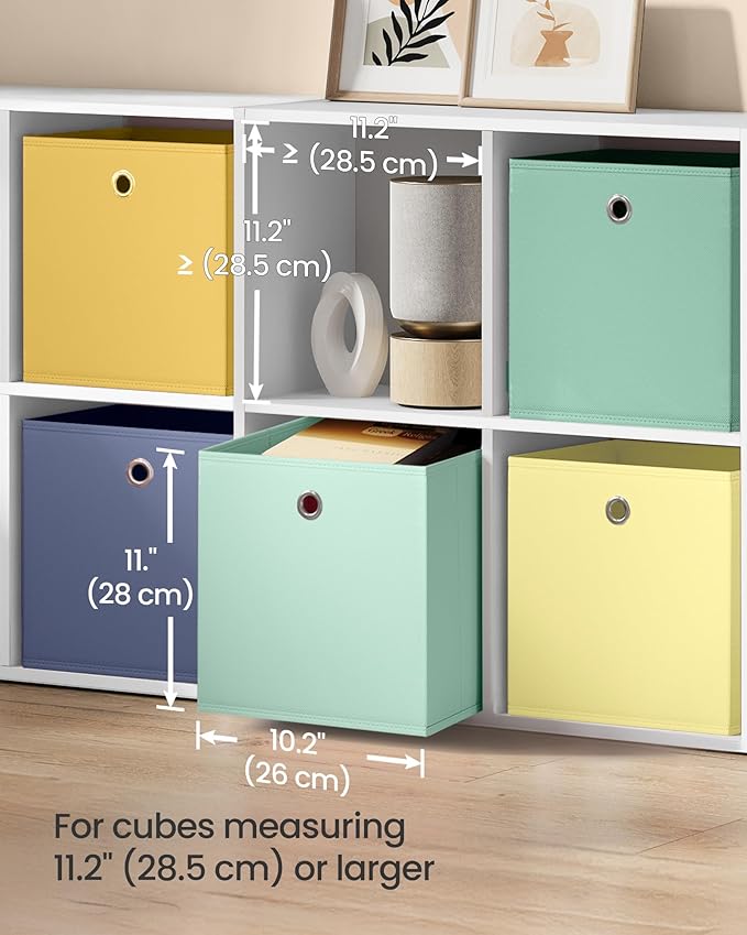 SONGMICS Storage Cubes, Set of 6 Odorless Foldable Storage Boxes, 10.2 x 10.2 x 11 Inches, Closet Organizers for Shelf, Rainbow Storage Bins, Colorful Fabric Bins for Bedroom, Living Room URFB226XA08