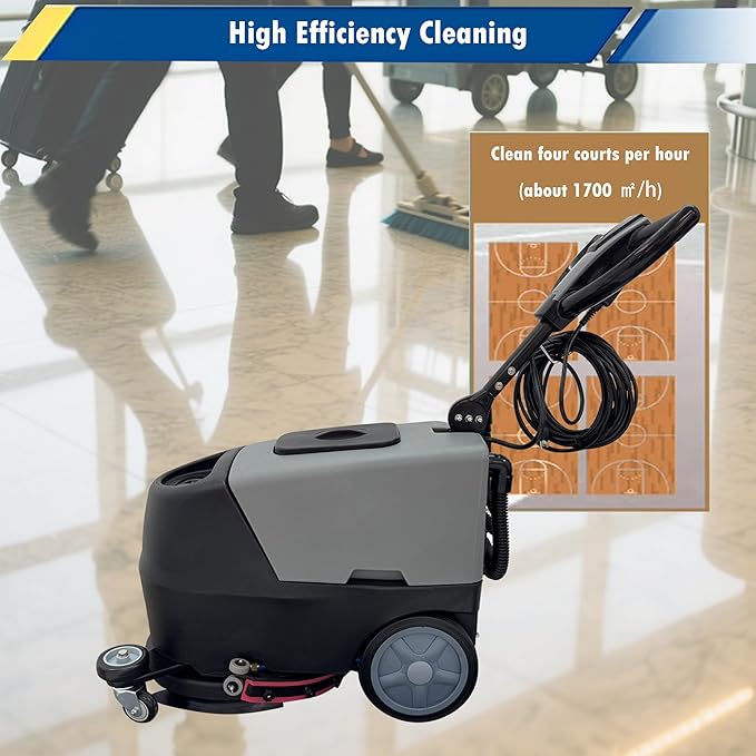 INTSUPERMAI Industrial Floor Scrubber Commercial Auto Floor Scrubber Machine 17" Brush - 173RPM Auto Scrubbing Machine with Dual 25L Water Tanks | 18m Cord for Concrete/Tile/Carpet Cleaning 110V