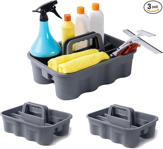 Matthew 3 Pack Large Plastic Tote Tool & Deluxe Supply Cleaning Caddy with Handle Portable Shower Basket Storage Caddy for Cleaning Products,Take-Out Drink,Bathrooms - Gray