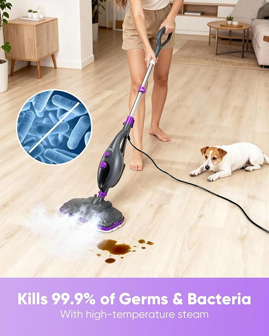 CYK Steam Mops for Floor Cleaning, 12 in 1 Handheld Steam Cleaner for Home, Floor Steamer for Hardwood Floors and Tile (Purple-grey)