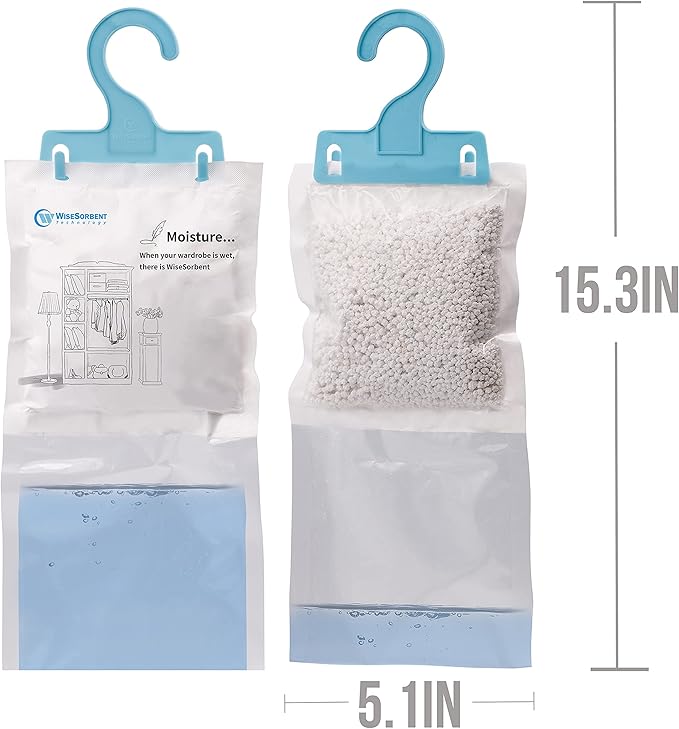 Moisture Absorber Packets with Plastic Case & Hook, Odor Eliminator, Leak Proof, Fragrance Free, Humidity Packs, Hanging Closet Dehumidifier Bags, Moisture Absorber (4 Packs)