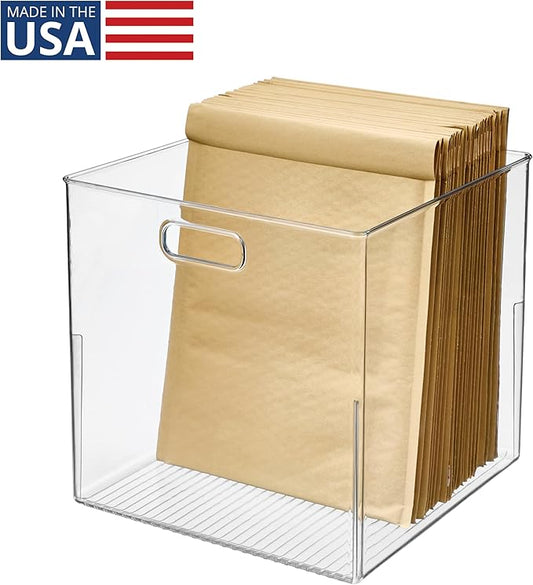 iDesign Pantry Storage Bin, Large Cube Organizer for Cabinet, Countertop, or Fridge, Clear, Made in USA