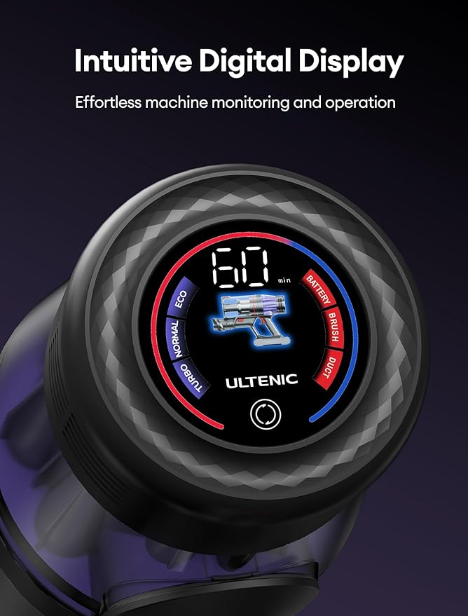 Ultenic Cordless Vacuum Cleaner, 550W/50Kpa, 60Mins Runtime, Stick Vacuum Cordless with 180°Bendable Wand, Anti-Tangle Brush, Vacuum Cleaners for Home/Pet Hair/Carpet/Floor (Purple)