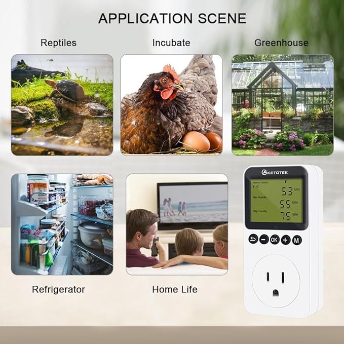 Digital Humidity Controller Outlet Plug 120v 15A Humidistat Countdown Control Switch for Greenhouse Reptile Bathroom Vent Fan Humidifier Dehumidifier