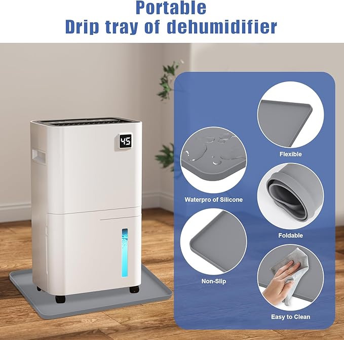 Dehumidifier Drip Pan, 19''X15'' Silicone Dehumidifier Drip Pan with Raised Edge, Upgraded Silicone Air Conditioner Drip Tray to Prevent Water Leakage and Protect (Gren)