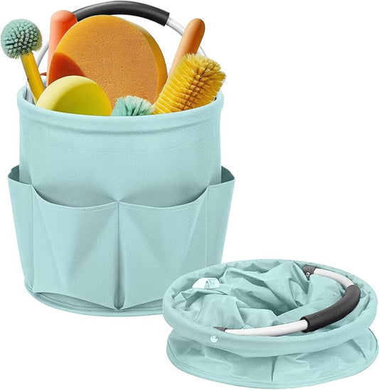 Cleaning Caddy for Cleaning Supplies,17L Cleaning Supply Caddy with Handle Foldable Cleaning Supplies Organizer Bucket Cleaning Products Organizers for Home, Garden (Light Blue)