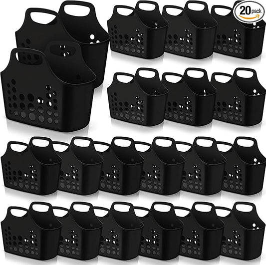 Nuogo 20 Pack Plastic Baskets with Handles Portable Shower Caddy Storage Baskets Reusable Caddy tote Organizer Bin for Bathroom Dorm Communal Showers Kitchen, 10.6" x 6" x 10" (Black)