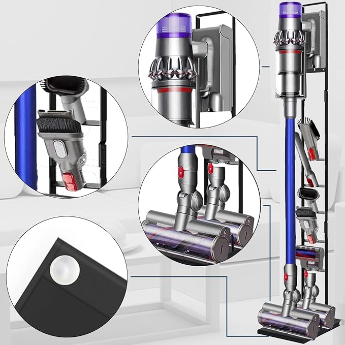 Vacuum Stand Compatible with Dyson V15 V11 V10 V8 V7 V6 with Wheels,Heavy Base Metal Bracket Holder, Storage Bracket Stand for Dyson Cordless Vacuum Cleaners & Accessories & Attachments