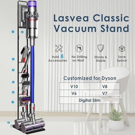 Vacuum Stand Compatible with Dyson V15 V11 V10 V8 V7 V6 with Wheels,Heavy Base Metal Bracket Holder, Storage Bracket Stand for Dyson Cordless Vacuum Cleaners & Accessories & Attachments