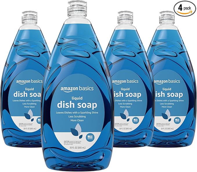 Amazon Basics Dishwashing Liquid Soap, Fresh Scent, Grease-Cutting Formula, Phosphate Free, Sparkling Clean Dishes, 30 fl oz, Pack of 4