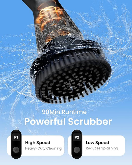 Leebein Electric Spin Scrubber, Cordless Cleaning Brush for Bathroom Shower Tub, IPX7 Waterproof Power Scrubber with 7 Brush Heads, Extendable Long Handle and 2 Speeds Scrubber for Bathtub Floor