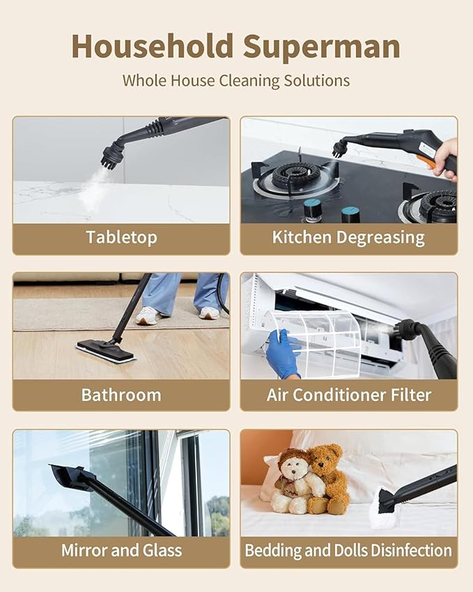 Carpet Steam Cleaner for Home, 293°F 58 PSI Powerful Multipurpose Handheld Steam Mop, 21 Attachments, 50Oz Capacity, Heavy Duty Steamer for Carpets, Floors, Cars, Tiles, Crack Cleaning, Turquoise