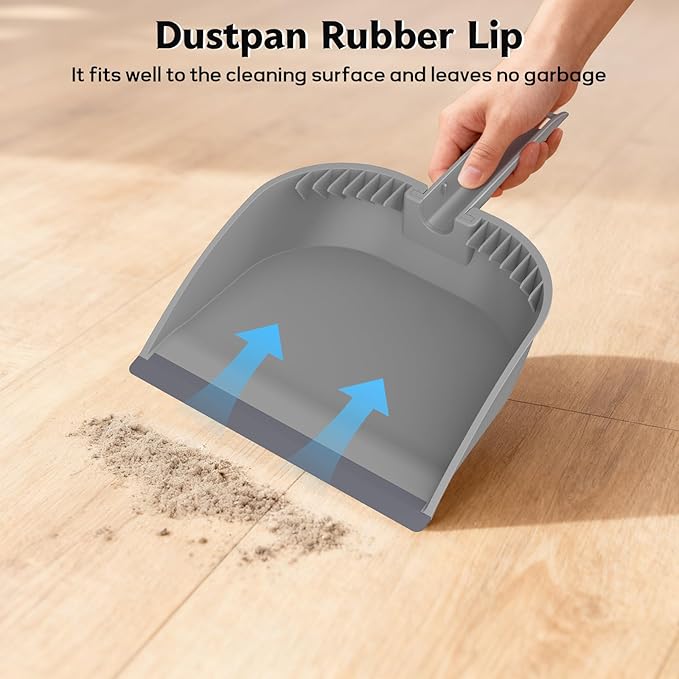 SetSail Small Dustpan and Brush Set, Nesting Snap-On Handheld Broom and Dust Pan with Teeth Portable Broom and Dustpans Sets Suitable for Desktop, Pets Care, Sofa, Camping, Grey