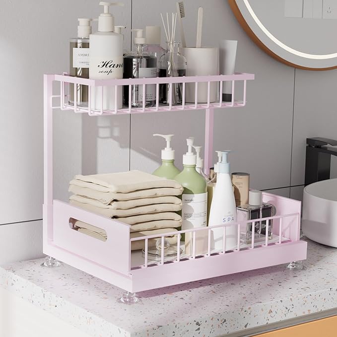 Under Sink Organizer Storage 2-Tier Premium Metal Pull-Out Racks, Height Adjustable, Easy Installation | Kitchen & Bathroom Organizers Pack of 1