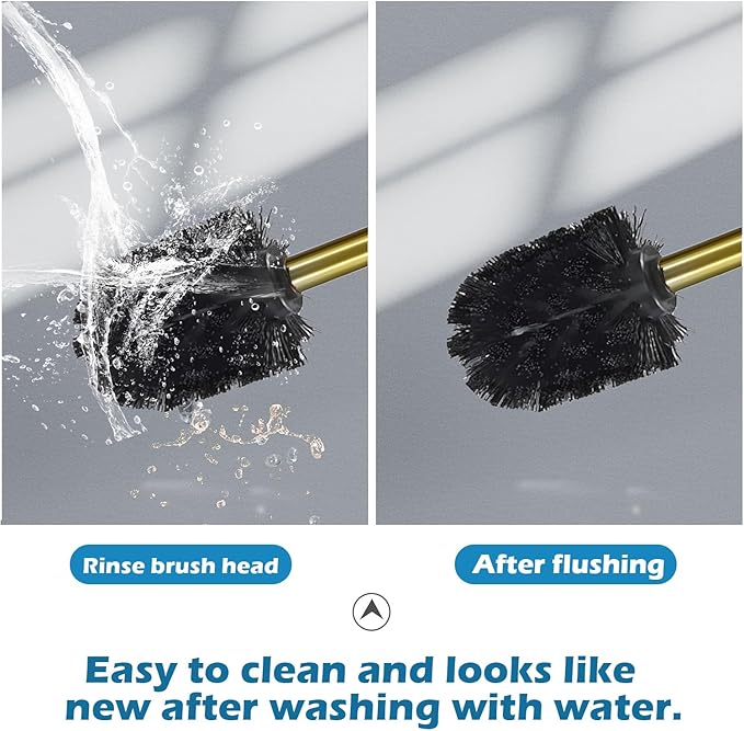 Stainless Steel Toilet Brush and Holder, Golden Toilet Cleaner Brush, Toilet Bowl Brush and Holder for Bathroom Storage Organization