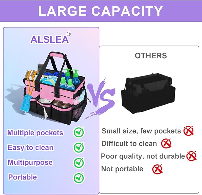 Cleaning Caddy Bag Heavy-Duty Organizer Tote for Housekeepers, Janitors & Home Cleaning Supplies with Adjustable Shoulder Strap & Multiple Pockets (Pink)