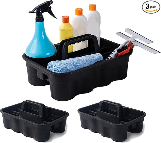 Matthew 3 Pack Large Plastic Tote Tool & Deluxe Supply Cleaning Caddy with Handle Portable Shower Basket Storage Caddy for Cleaning Products,Take-Out Drink,Bathrooms - Black