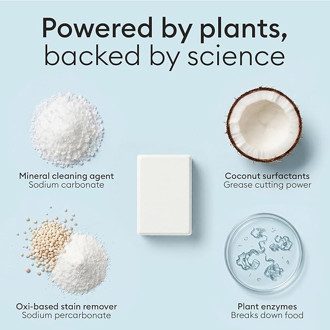 Vove Plastic-Free Dishwasher Tablets, 60 Pack - All-in-One Plant-Based Formula with 2x Enzyme Power - Tackles Stubborn Stains, No Pre-Rinse Needed, Biodegradable & Concentrated, Fragrance-Free