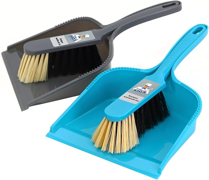 MR.SIGA Dustpan and Brush Set, Pack of 2 Set, Blue & Grey