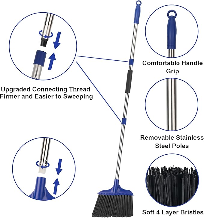 Kefanta 4 Pack Heavy Duty Broom Indoor/Outdoor Commercial Brooms Angle Broom 53 inches for Courtyard Garage Restaurant Lobby Patio Shop Home Kitchen Office Floor