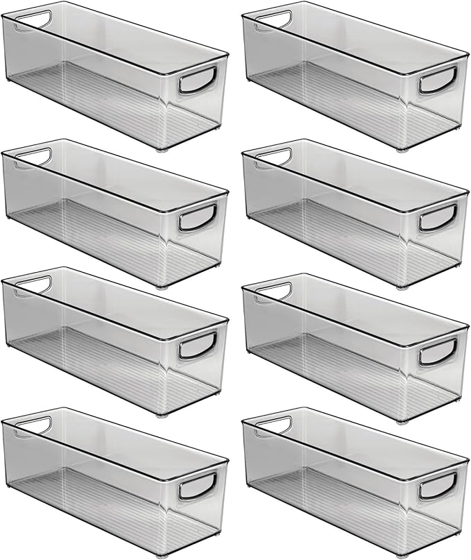 mDesign Plastic Video Game and DVD Storage Organizer - Game and Movie Disc Holder Bin with Handles for Home Media Console Stand and Closet Shelf - Ligne Collection - 8 Pack - Smoke Gray