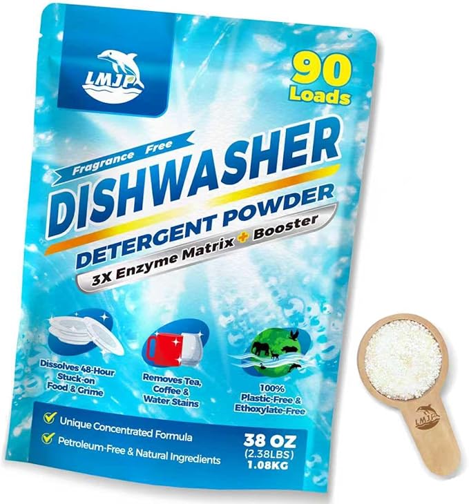 Dishwasher Detergent + Booster - 90 Loads, Plastic Free & Natural Cleaner Concentrated Dish Soap with Enzymes - Cuts Grease & Grime, No Residue - Dishwasher Pods Alternative, Truly Fragrance-Free