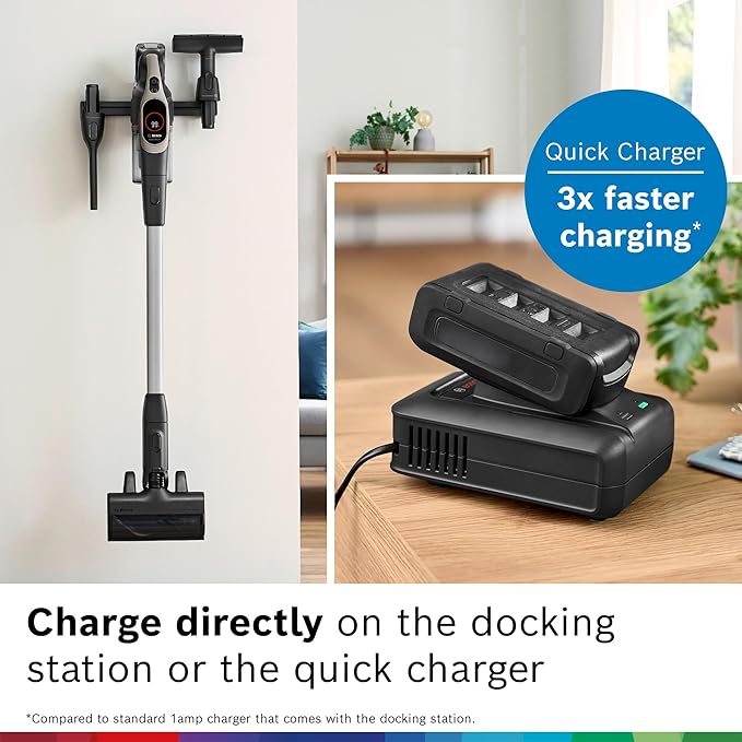 Bosch Unlimited 9 Cordless Stick Vacuum, Fast Charger, Up to 60-Min Runtime, MicroClean Brush, >99.9% Dust Pick-up, HEPA Filter, Pet Hair, Carpets & Hard Floors, 6 Accessories, Dark Cream