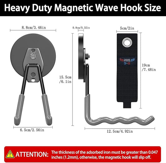 3-H Magnetic Wave Hooks Heavy Duty 2 Pack, Large Magnet Garage Hooks Heavy Duty and Strong Utility Magnetic Tool Holde for Hanging and organizing Garden Power Tool (Grey
