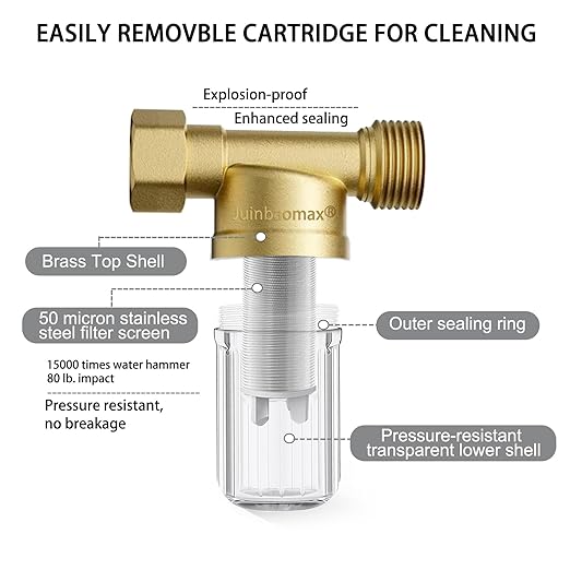 XZ02 Mini 50 Micron Reusable Washing Machine Water Filter, Compact Brass Washer Water Filter, for Washing Machine, Heater, Camping, Garden, Anti Scale Portable Sediment Filter
