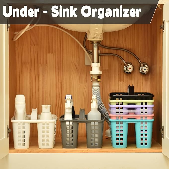 Haundry Plastic Shower Caddy Basket with 3 Compartments, Portable Divided Cleaning Supply Storage Organizer with Handle (Purple)
