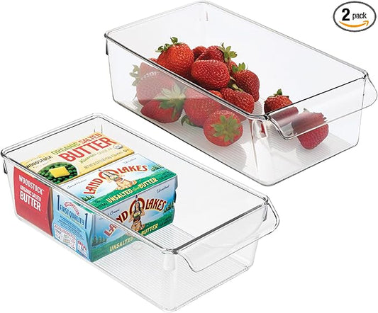 iDesign Fridge Storage Bin with Handle - Fridge Tray for Meats and Cheeses - Set of 2 - Clear