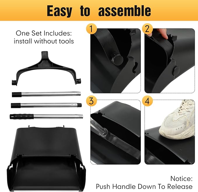 Maxcheck 4 Pcs 37 Inch Lobby Dust Pan Bulk Upright Lobby Dust Pan Plastic Commercial Dustpan with Long Handle Upright Standing Dustpan Heavy Duty for Office Home Indoor Outdoor Use (Black)