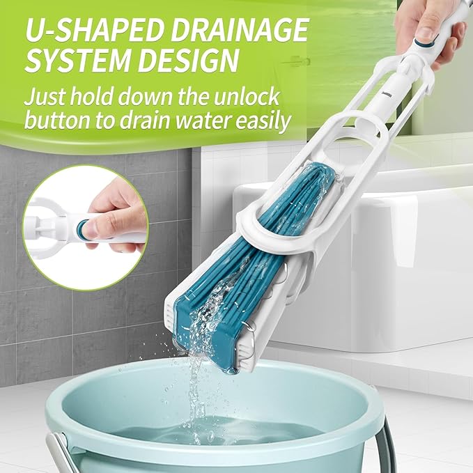 Sponge Mop for Floor Cleaning with 53" Long Handle, Total 2 Sponge Heads (NOT 3), Easily Dry Wringing for Hardwood Tile Concrete Bathroom Kitchen