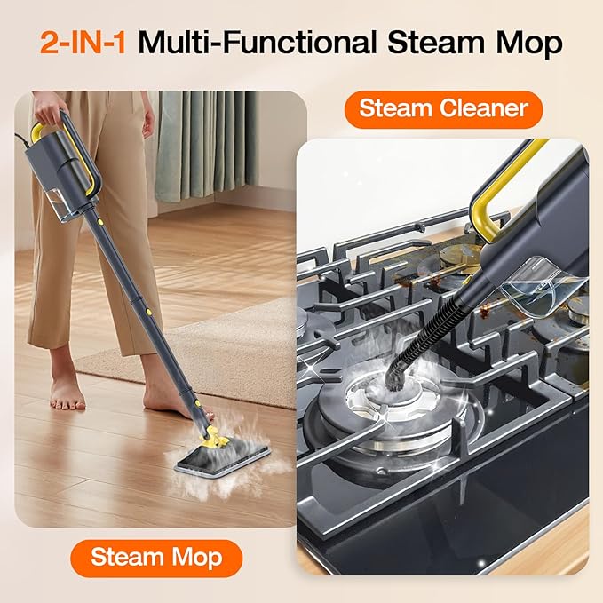 ScrubWiz 10-in-1 Steam Cleaner, Steam Mop & Handheld Steam Cleaner with 350ml Water Tank, 10s Fast Heating, 2 Steam Modes, Portable Steamer for Kitchen, Floor, Tile, Window, BBQ Grill, Car, Soft Gray