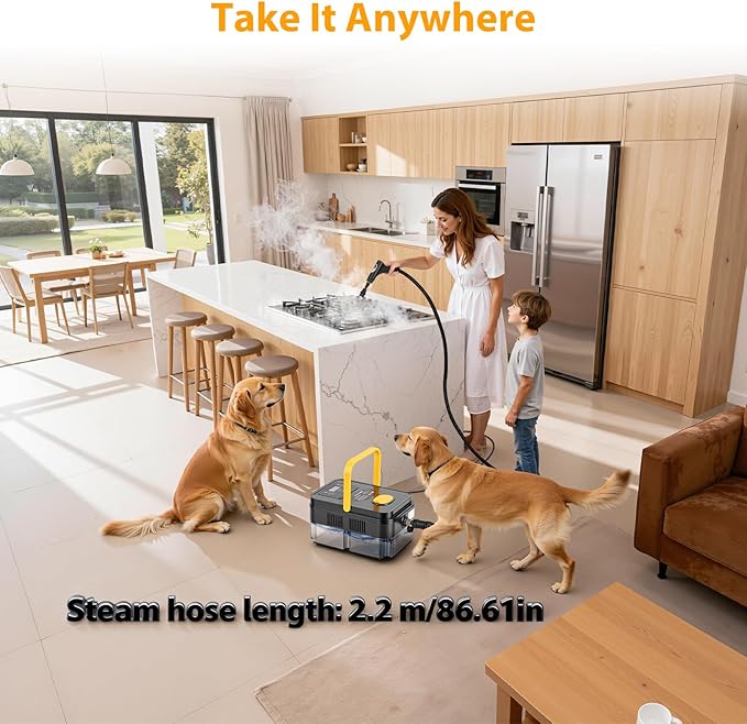 Steam Cleaner for Home with 15-Second Fast Heat-Up, Handheld Steamer for Cleaning Features 1.2L Tank, Steam Control & 16 Accessories to Remove Grease, Grout, Tile, Floor and Car Dirt