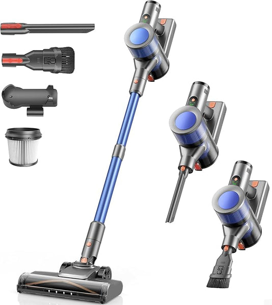 Dzaki Cordless Vacuum Cleaner, Stick Vacuum with Smart LED Display, 50KPA 55Mins Vacuum Cleaners for Home, Powerful Suction, Anti-Tangled Lightweight Rechargeable Vac for Pet Hair, Carpet