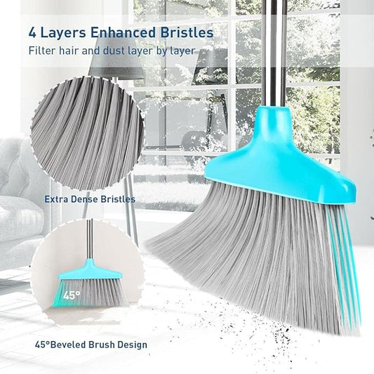 FGY Broom and Dustpan Set 48" Long Handle Broom and Collapsible Dust Pan Combo for Home Office Kitchen (Blue)