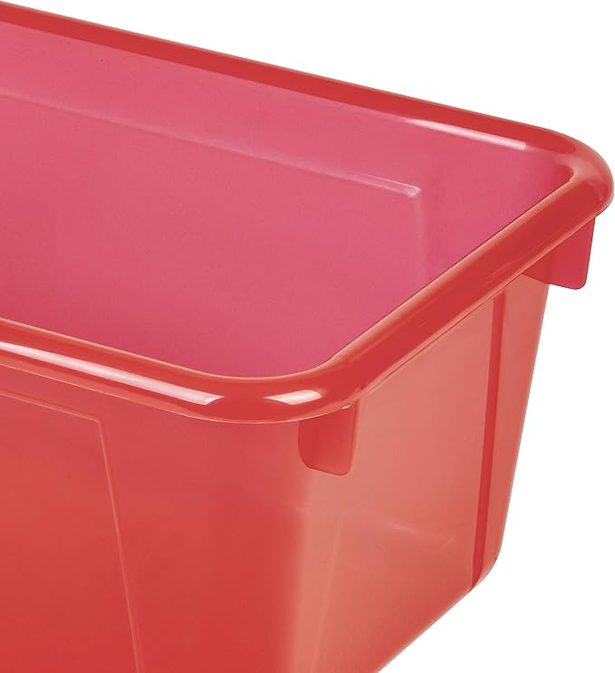 Storex Small Cubby Bins – Plastic Storage Containers for Classroom with Non-Snap Lid, 12.2 x 7.8 x 5.1 inches, Tint Red, 5-Pack (62481U05C)