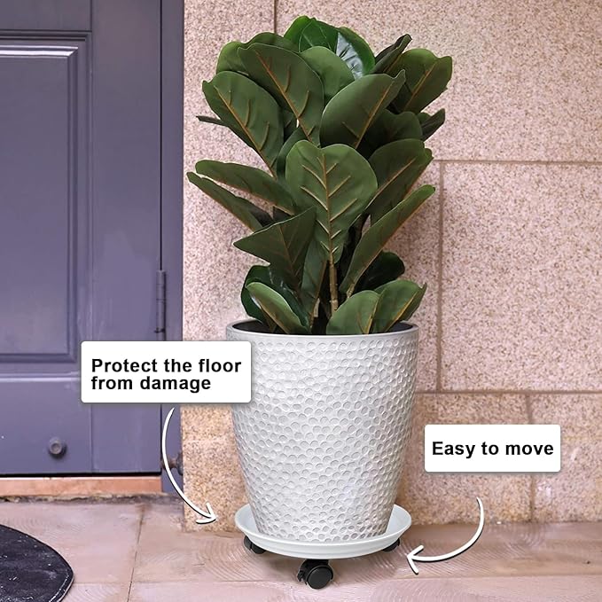 2 Pack of Plant Stand Rolling Caddy with Wheels, Movable Flower Plant Pot Pallet, Indoor Outdoor Planter Tray Dolly, White
