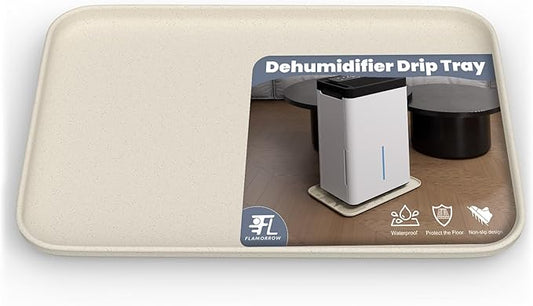 Flamorrow Dehumidifier Drip Pan for Home Dehumidifiers, Hard Plastic Dehumidifier Drain Tray Prevent Leaks, Waterproof Dehumidifiers Mat for Basement Bedroom Protect floor, Beige, 15.5"x10.5"