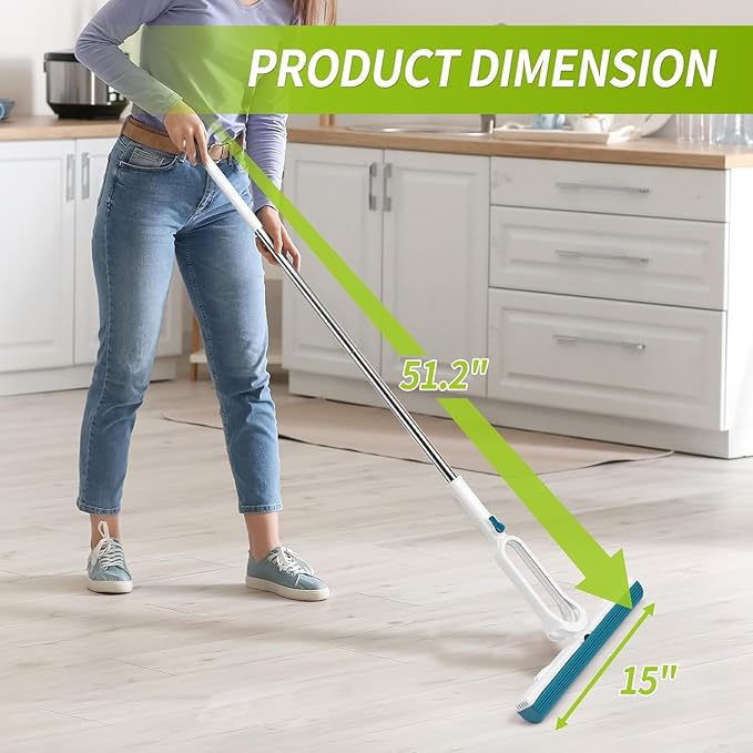 Sponge Mop for Floor Cleaning with 53" Long Handle, Total 2 Sponge Heads (NOT 3), Easily Dry Wringing for Hardwood Tile Concrete Bathroom Kitchen
