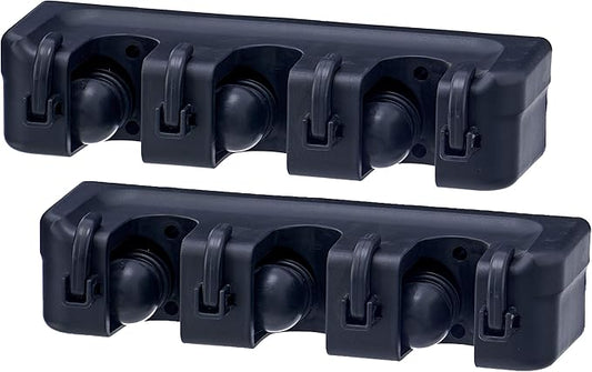 Superio Mop and Broom Holder Wall Mount Storage Organizer for Kitchen, Garage, Garden, 3 Slots (2 Pack, Black)