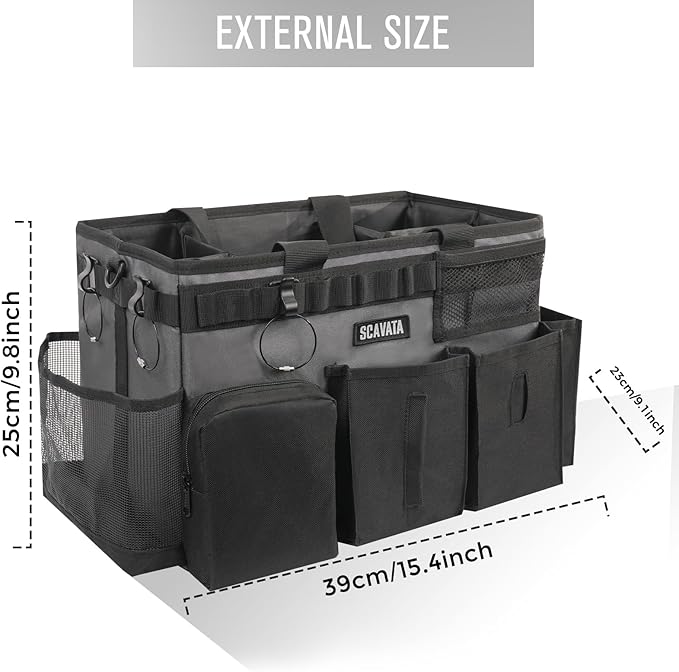 Wearable Cleaning Caddy Bag, Cleaning Caddy Supplies Organizer with Handle & Shoulder Straps for Housekeepers, Under Sink & Car Cleaning Tool Organizers with 4 Foldable Divider (GraphiteGrey)